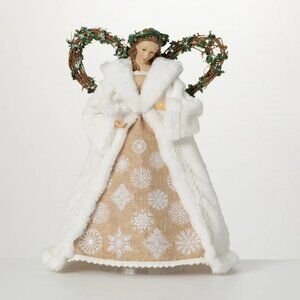 Rustic Nature Angel Woodland Wings White Brown Christmas Decor Tree Topper 16.5”